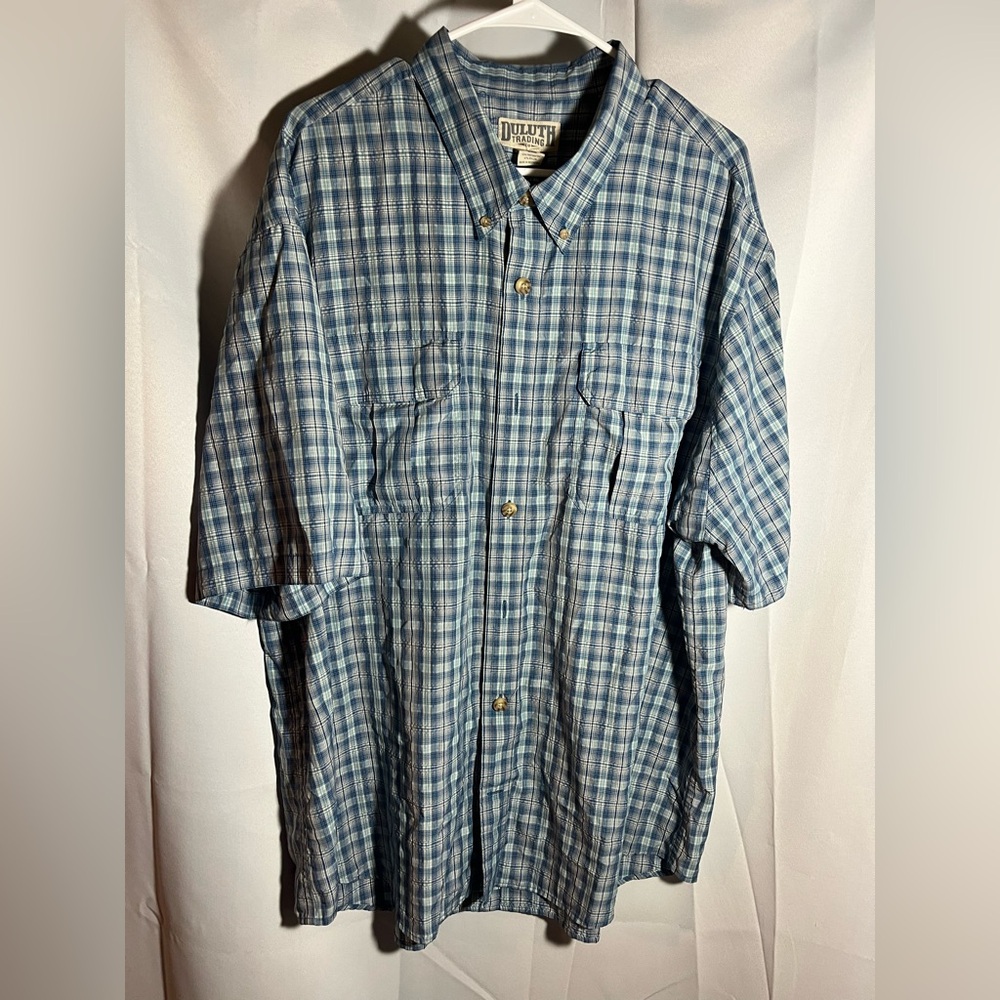 `Duluth Trading Co short sleeve shirt - blue plaid - 2XL